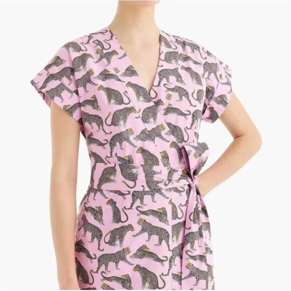 J. CREW Ratti Leopard Animal Print Wrap Dress Lavender Pink Sz 2 {3E11} - Picture 3 of 8